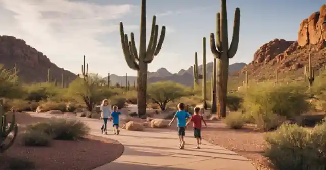 Family enjoying activities at the Desert Botanical Garden in Scotts.