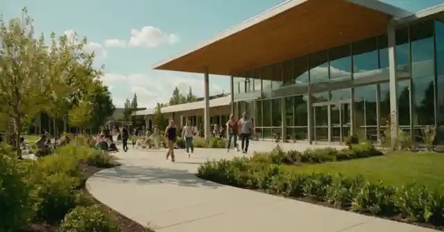 A vibrant and bustling outdoor community center with people engaging in various recreational activities.