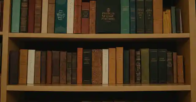 Shelves lined with an assortment of literary works, including Middle Eastern literature and cultur.