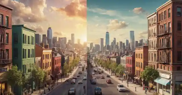 Comparative illustration showing both cities key aspects: cost of living, job opportunities, and quality of life.