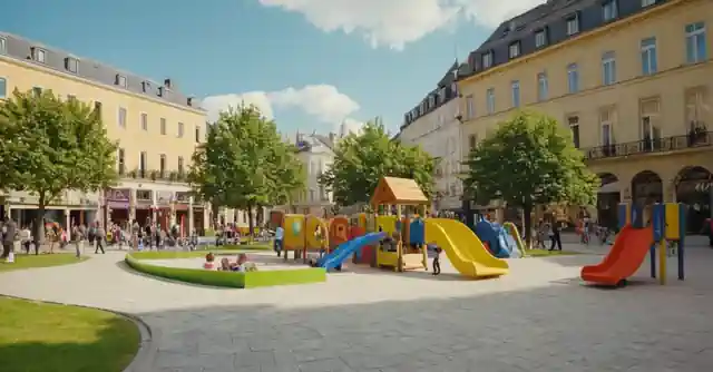 Interactive childrens play area offering various activities in the city center for young kids.