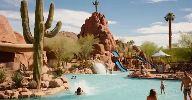 A family having fun at different waterparks in Phoenix, enjoeing kid-friendly attractions.