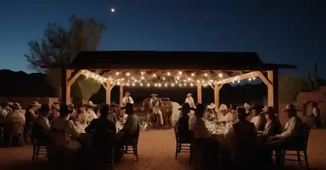 A theatrical performance with western cowboys and dining under the stars at Superstition Manor.