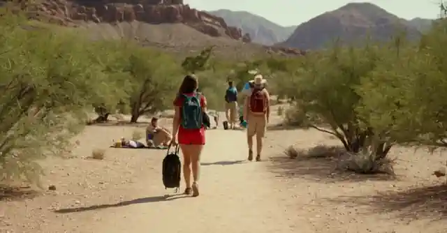 Individuals hiking on desert trails and picnicking in the park.
