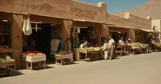 Bustling storefronts in Desert Ridges thriving local markets.