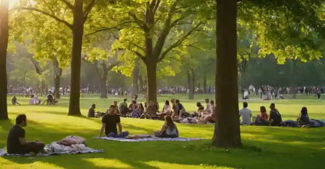 People enjoying various activities in the park.