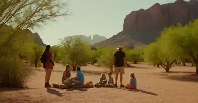 Family enjoying various outdoor activities amidst the natural beauty of the park in Apache Junction, Arizona.