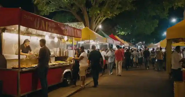 Dining at a vibrant street food stall in the lively eateries of Roosevelt Row.