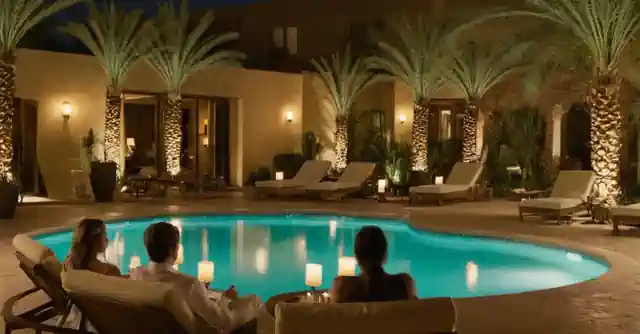Vacationers relaxing and enjoying luxurious amenities in a Phoenix resort.