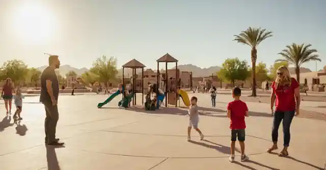 Family enjoying various outdoor games at Gateway Park, El Mirage.