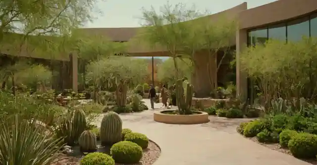 People visiting and exploring the indoor gardens, outdoor spaces, and facilities within Parque Jorge DiC Cavallière of Scottsdale.