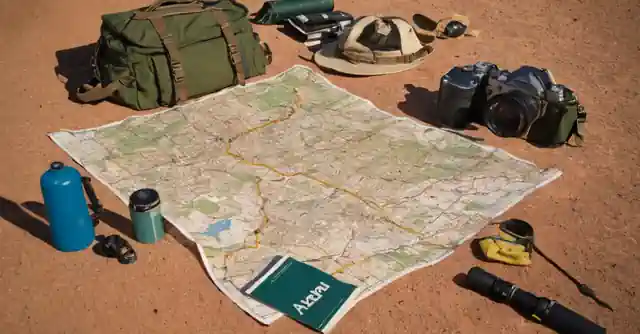 Individual packing camping gear in front of a road map of Arizona.