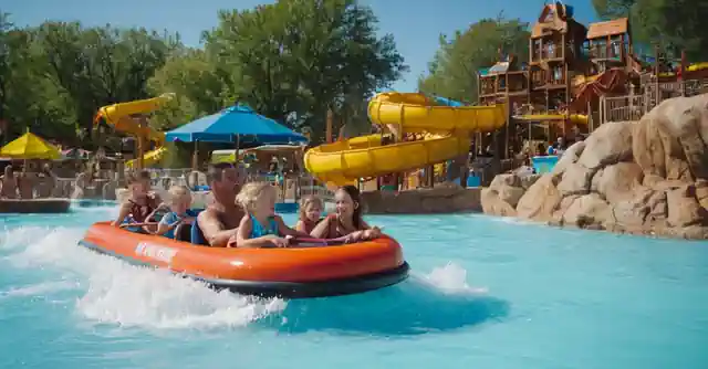 Family enjoying water rides and attractions at the sunsplash park.