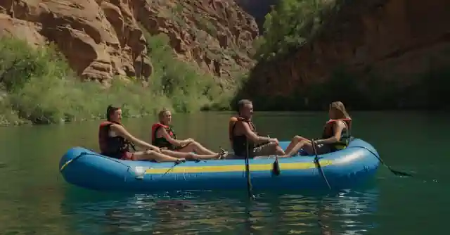 Family on inflatable rafts in safe waters at Salt Riverer Canyon.