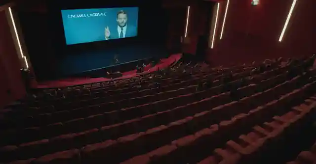 Slide showing safety tips for watching movies at the cinema.