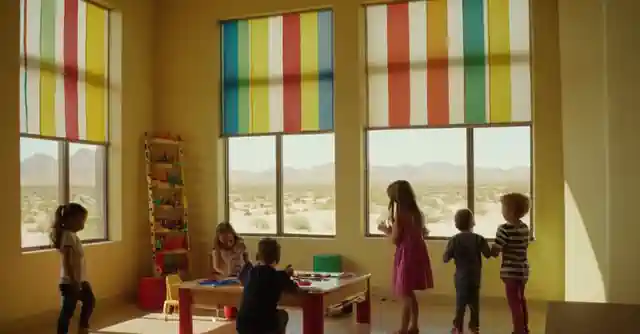 Children inside an indoor activity room using markers on windows in Phoenix, AZ.