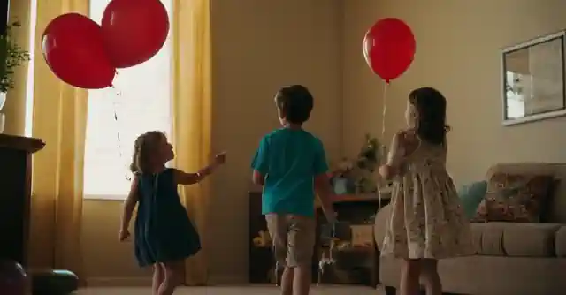 Children playing with balloons indoors in Phoenix, Arizona.