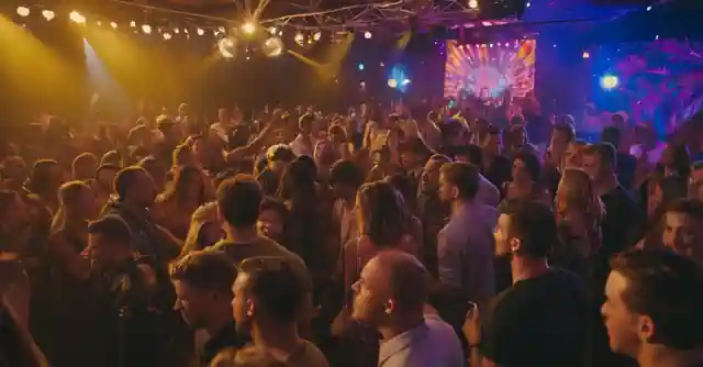 Crowd enjoying music at the Party JUNGLE venue with a vibrant atmosphere in the background.