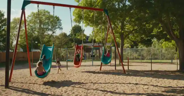 Kids playing on the swings and slides at Johnnys playground.