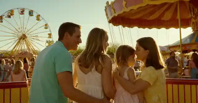 A family at the bustling and lively Jubeilieve amusement park in Avondale, Arizona.