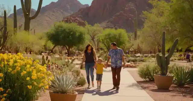 A person visiting the colorful gardens in Kachina Park with family in Phoenix, Arizona.
