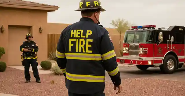 A homeowner calling for help from the Scottsdale Fire Department during a mock drill at their residence.