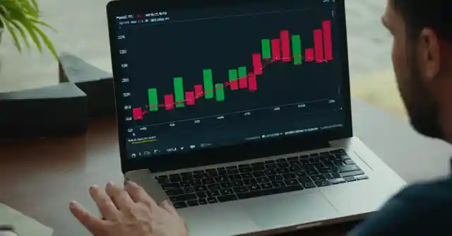 An image that depicts someone reviewing an upward financial graph on their laptop.