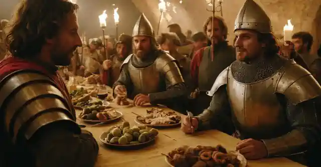 A festive medieval feast with jesters and knights, jousting tournaments, mead tasting.
