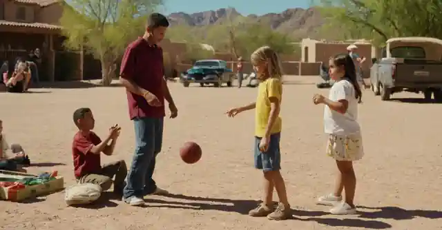 Children playing outdoor games with parents supervising under the sunny Arizona sky.