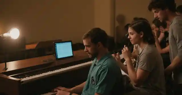 Hands selecting from various brochures about music summer camps in Phoenix.