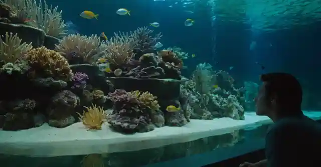 Family exploring the diverse marine life exhibits in the interactive displays at the OdySea Aquarium, with information stands and an informative brochure featuring statistics, facts on marine conservation efforts, and events calendar of the attraction.