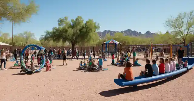 Children gathered at the playground in Petersen Park during an event hosted by the city of Tempe.