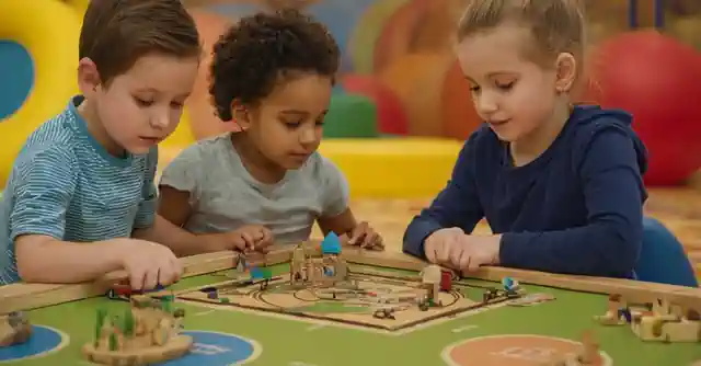 Children engaged in various board games at the Planet Kids Indoor Playground in Glend... with game boards and play pieces appropriate for different age groups.