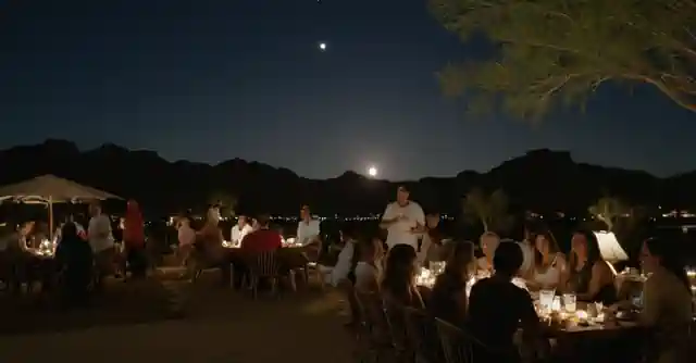 Family enjoying various outdoor activities and dining at different venues during the various moon phases in Phoenix over this upcoming weekend.