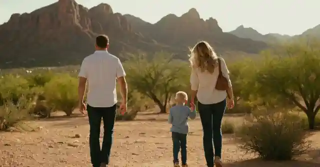 A family exploring the diverse neighborhoods and sunlit desert scenery in Phoenix.