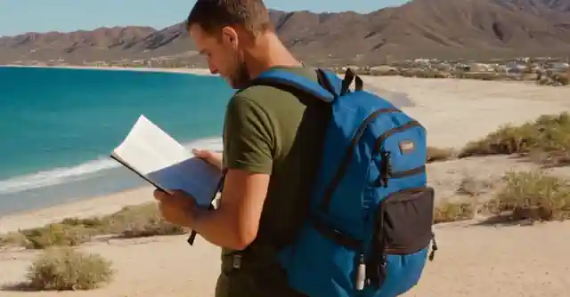 A person examining travel documents near the border between Mexico and Arizona.