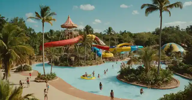 People enjoying water park attractions at Parque Kiwanamo.