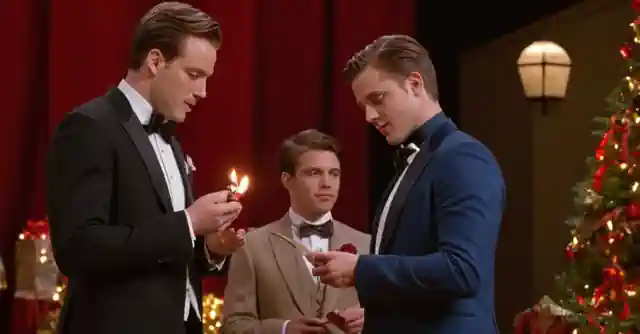 A festive scene at the holiday show with brothers Pratt performing magic tricks.