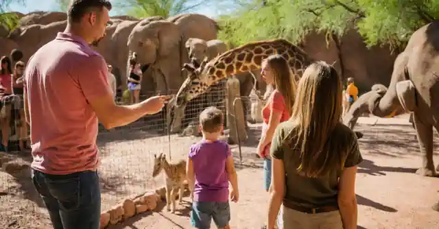 Family at the Phoenix Zoo in Ahwatukee exploring different animal exhibits together.