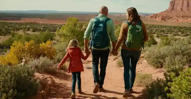 A family embarking on outdoor adventures in the picturesque landscapes around Winslow.
